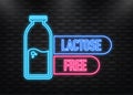 Neon Icon. Flat icon with lactose gluten gmo sugar free. Organic signs. Vector illustration