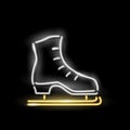 Neon icon of ice figure skate isolated on black background. Winter sport, skating, foorwear concept