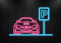 Neon Icon. Isolated Parking Sign - Blue roadsign with letter P isolated on white background. Royalty Free Stock Photo