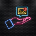 Neon Icon. Message new in hand in flat style. Smartphone icon. Flat illustration for mobile app design. Alert message. Royalty Free Stock Photo