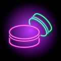 Neon icon of multicolored fresh macaroons cakes