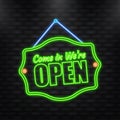 Neon Icon. Open door sign. Door sign. Label with text in flat style Royalty Free Stock Photo