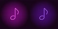 Neon icon of Purple and Violet Musical Note