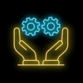 Two hands protecting gears with neon light effect Royalty Free Stock Photo