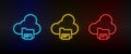 Neon icon set Backup cloud files. Set of red, blue, yellow neon vector icon