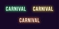 Neon icon set of Carnival word. Glowing neon text