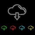 Neon icon set of cloud download illustration. Vector Royalty Free Stock Photo