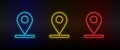 Neon icon set location, navigation. Set of red, blue, yellow neon vector icon Royalty Free Stock Photo