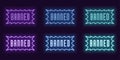 Neon icon set of stamp Banned. Glowing text