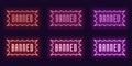 Neon icon set of stamp Banned. Glowing text