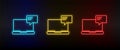 Neon icon set video conference. Set of red, blue, yellow neon vector icon Royalty Free Stock Photo
