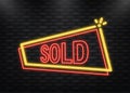 Neon Icon. Sold red label on white background. Vector illustration Royalty Free Stock Photo