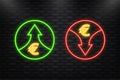 Neon Icon. Up and down arrows. Red and Green icons. Illustration isolated on white background. Vector illustration with Royalty Free Stock Photo