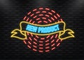 Neon Icon. Vintage new product ribbon on dark background. Modern vector illustration. Vector design. Royalty Free Stock Photo