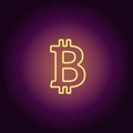 Neon icon of yellow Bitcoin