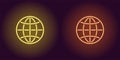 Neon icon of Yellow and Orange Globe