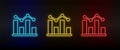 Neon icons. Database server bar chart. Set of red, blue, yellow neon vector icon