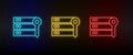Neon icons. Database server key. Set of red, blue, yellow neon vector icon Royalty Free Stock Photo