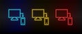 Neon icons. Database server responsive. Set of red, blue, yellow neon vector icon Royalty Free Stock Photo