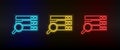 Neon icons. Database server search. Set of red, blue, yellow neon vector icon Royalty Free Stock Photo