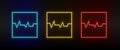 Neon icons. Database server semis. Set of red, blue, yellow neon vector icon