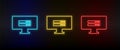 Neon icons. Database server. Set of red, blue, yellow neon vector icon