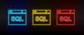 Neon icons. Database server. Set of red, blue, yellow neon vector icon