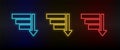 Neon icons. Database server sort. Set of red, blue, yellow neon vector icon Royalty Free Stock Photo