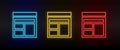 Neon icons. Database server template. Set of red, blue, yellow neon vector icon