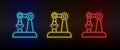 Neon icons. hand robotic arm. Set of red, blue, yellow neon vector icon