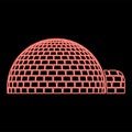 Neon igloo dwelling with icy cubes blocks Place when live inuits and eskimos Arctic home Dome shape red color vector illustration