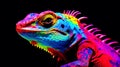Neon Iguana: Vibrant Lizard Against a Stark Black Canvas (AI Generated)