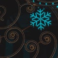 Neon illuminated bright metallic snowflake closeup on dark background, decoration on night city, festive symbol