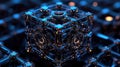 A neon-illuminated digital cube in, symbolizing cutting-edge technology, data processing, and futuristic innovation
