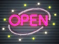 Neon illuminated Open signboard. 3D illustration