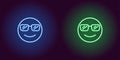 Neon illustration of cool emoji. Vector icon