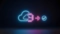 Neon illustration depicting cloud processing unit or ppu with an arrow pointing to a checkmark Royalty Free Stock Photo