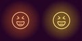 Neon illustration of grinning emoji. Vector icon