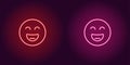 Neon illustration of grinning emoji. Vector icon