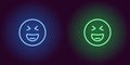 Neon illustration of grinning emoji. Vector icon