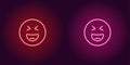 Neon illustration of grinning emoji. Vector icon