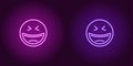 Neon illustration of laughing emoji. Vector icon