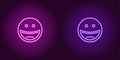 Neon illustration of laughing emoji. Vector icon