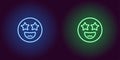 Neon illustration of star struck emoji Vector icon