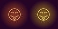 Neon illustration of teasing emoji. Vector icon