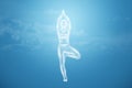 Neon image of a girl, a hologram in a yoga pose. Standing in one tree pose, Vrikshasana. 3D render, 3D illustration Royalty Free Stock Photo