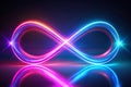 Neon Infinity Symbol on Reflective Surface with Glowing Lights Royalty Free Stock Photo