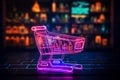 Neon-infused banner template showcases mobile payments, revolutionizing online shopping visuals.