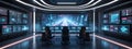 Neon-Infused Futuristic Control Room: Command Center of Tomorrow Royalty Free Stock Photo