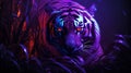 Neon-infused Tiger In Vibrant Flowering Grasses: A Captivating Digital Art Royalty Free Stock Photo